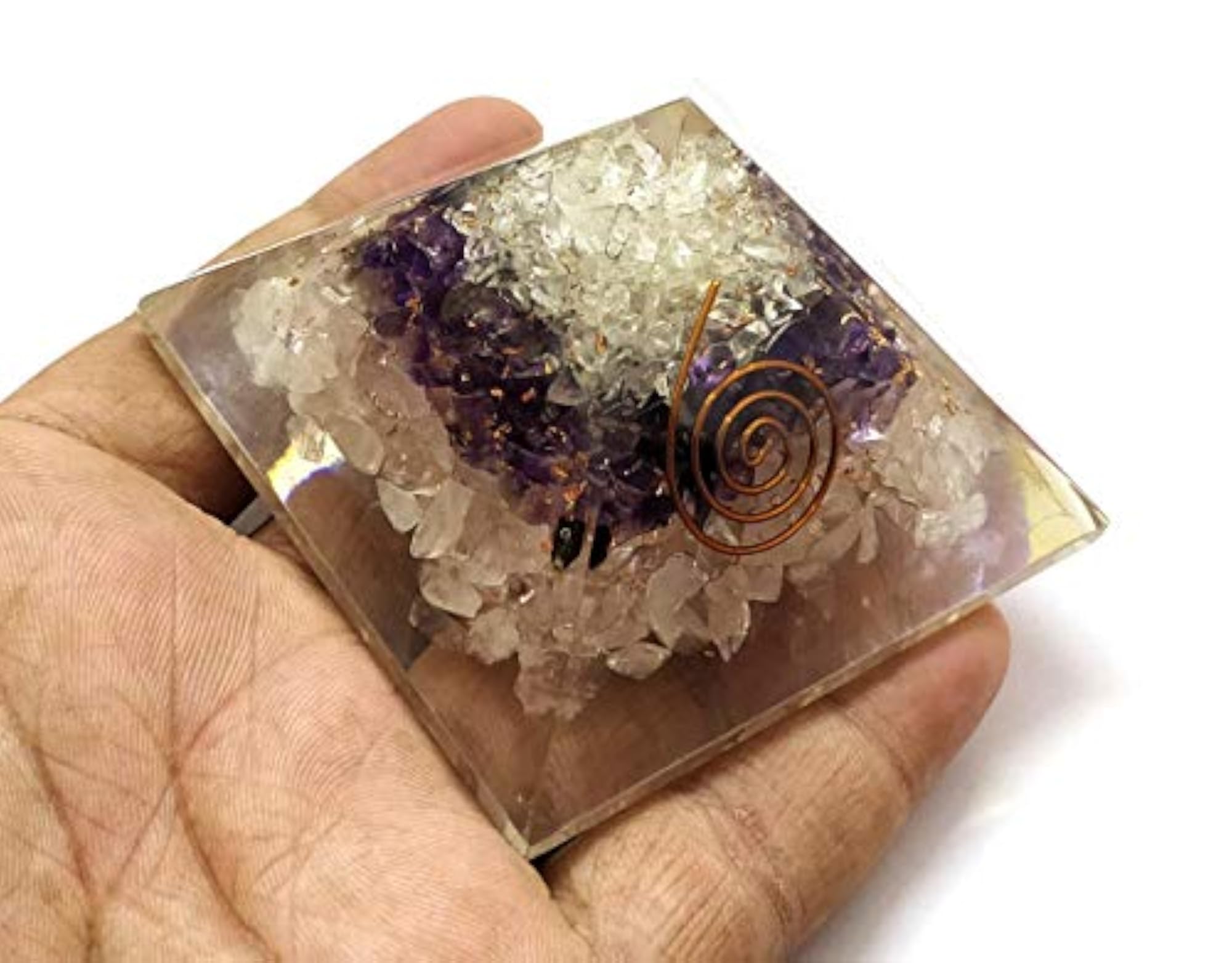 Geometric Pyramid with Rose Quartz, Crystal Quartz, Amethyst, RCA, Copper Dust